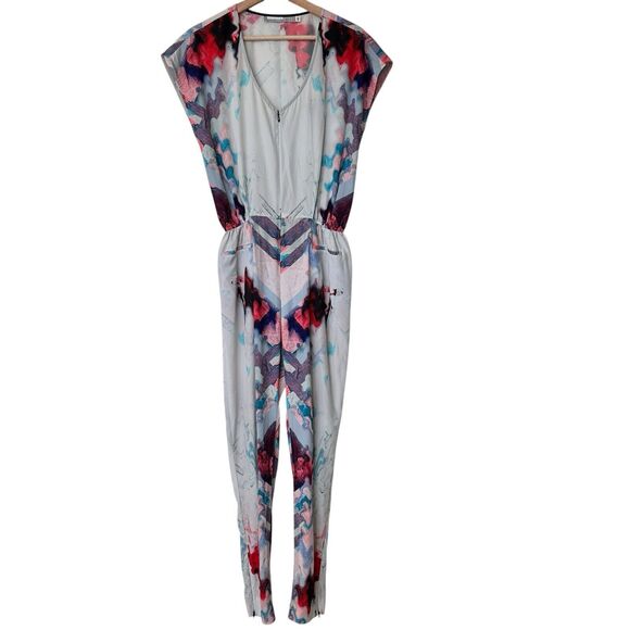 Hunter bell M Zip Jumpsuit geometric print Colorful Cup Sleeves - Picture 1 of 11